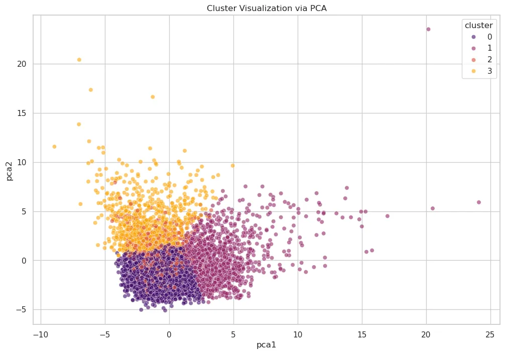 Showing 4 distinct clusters for performance archetypes
